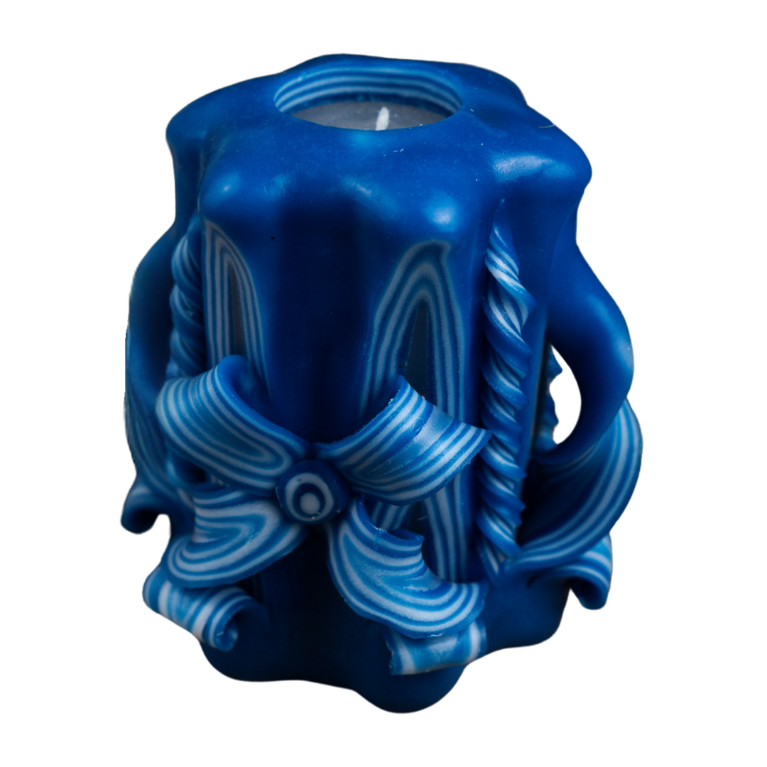 Blaue Schleife Kerze in Größe M